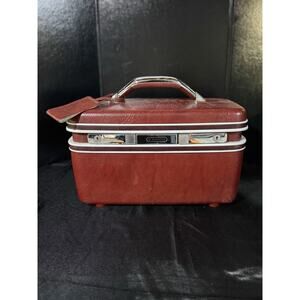 VTG Samsonite Burgundy Silhouette Train Case Overnight Bag Mirror No Tray